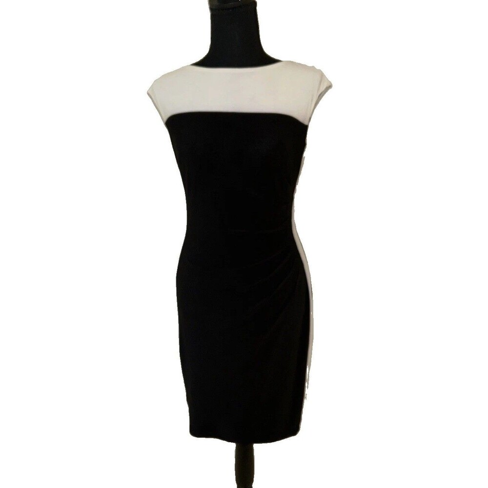 Lauren Ralph Lauren Colorblock Sheath Dress Womens Size 2 Black White Stretch